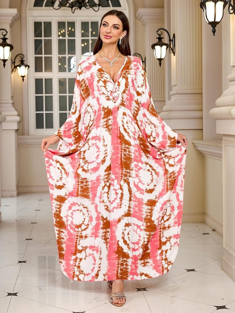 KEYLORTING Women’s Kaftan Beach Cover Up Dress Plus Size Summer Swimsuit Loungewear Maxi Dress - Image 3